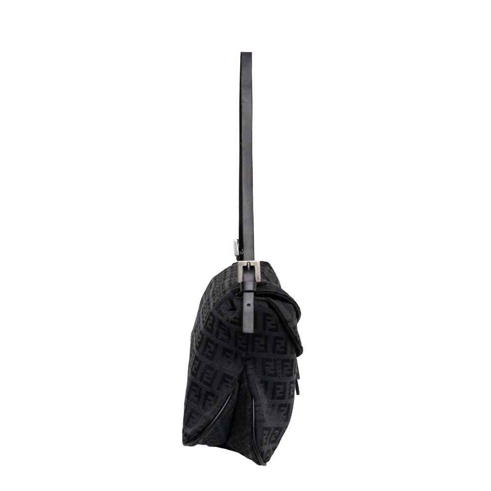 Fendi Mamma Baguette Black Zucca Canvas Shoulder Bag Double Flap FF Logo Vintage - Picture 4 of 13
